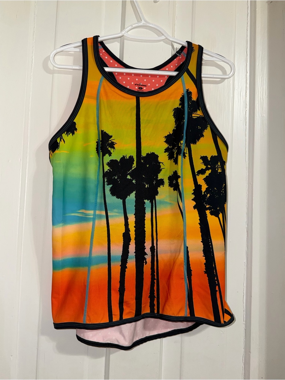 Women's XL She Beest cycling shirt Coral Polka Dot Athletic Tank running